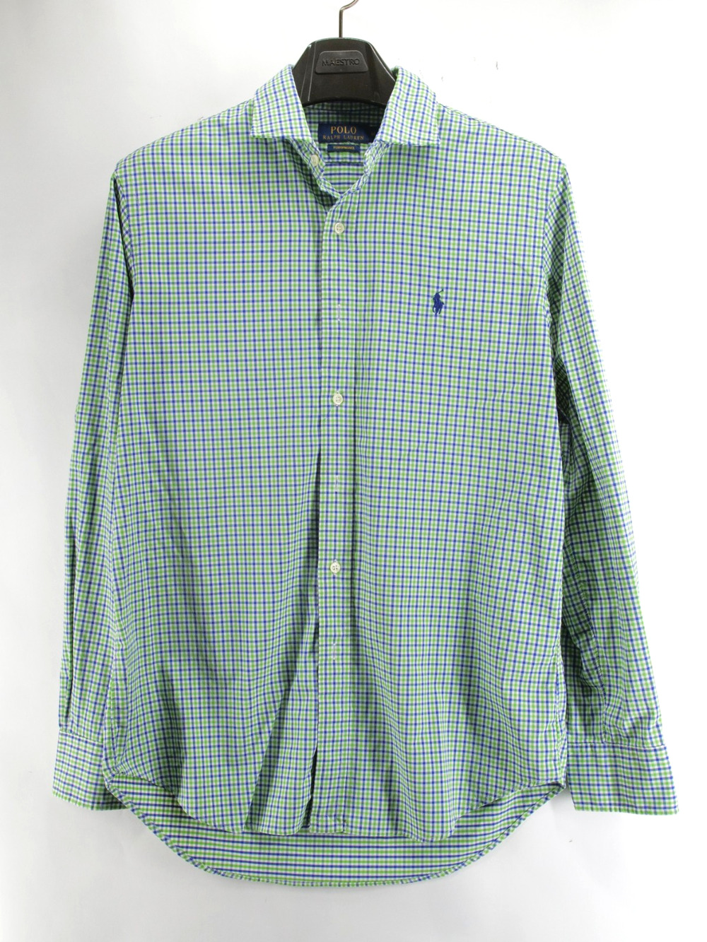 Polo Ralph Lauren Performance Button Up Shirt Mens Medium Green Blue Gingham